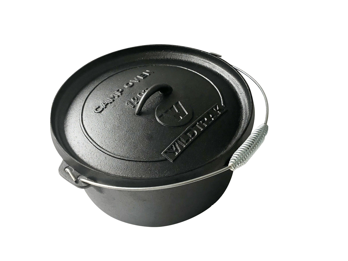 Cast Iron 12 Quart Heavy Duty Pre-Seasoned Round Camp Oven with Lip and Handle