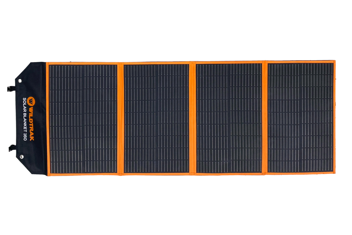 Wildtrak 160W Folding Solar Blanket A-Grade with ETFE Coating, Built in Stand, & Carry Bag