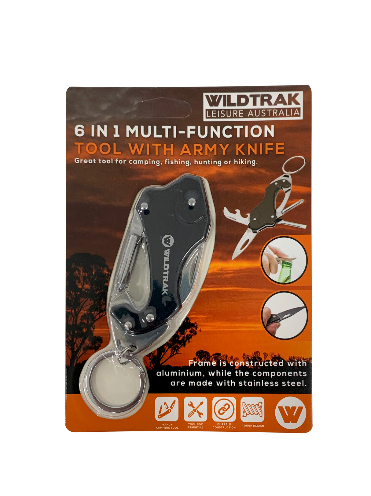 6 in 1 Multi Function Tool Key Ring with Army Knife
