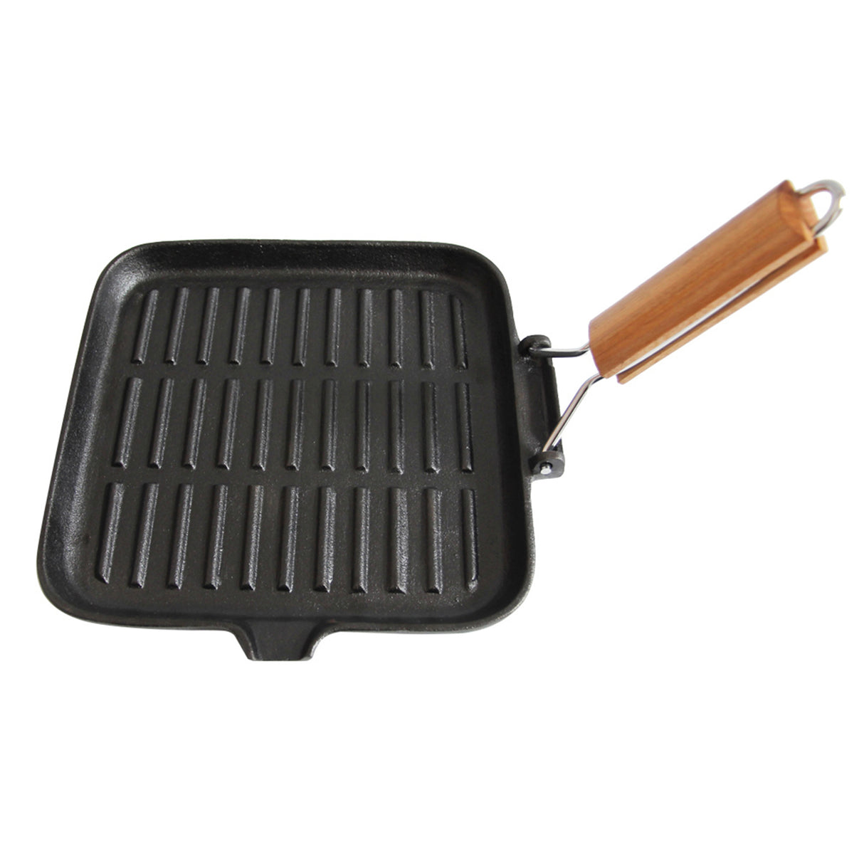 CAST IRON GRIDDLE WITH WOOD FOLDING HANDLE 24X24CM
