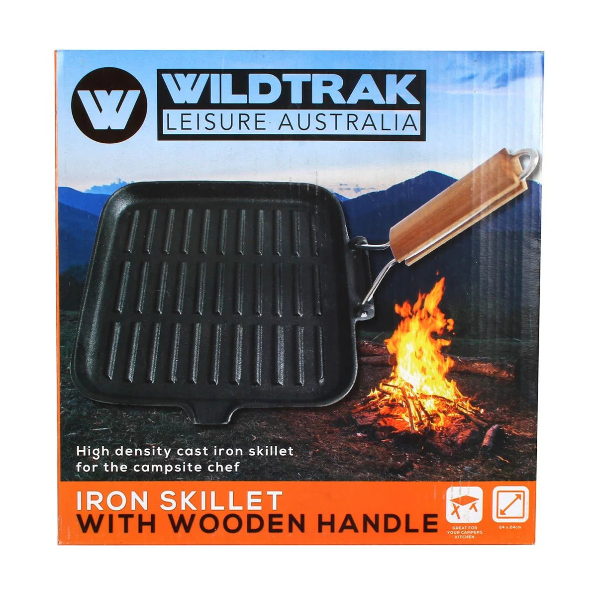 CAST IRON GRIDDLE WITH WOOD FOLDING HANDLE 24X24CM