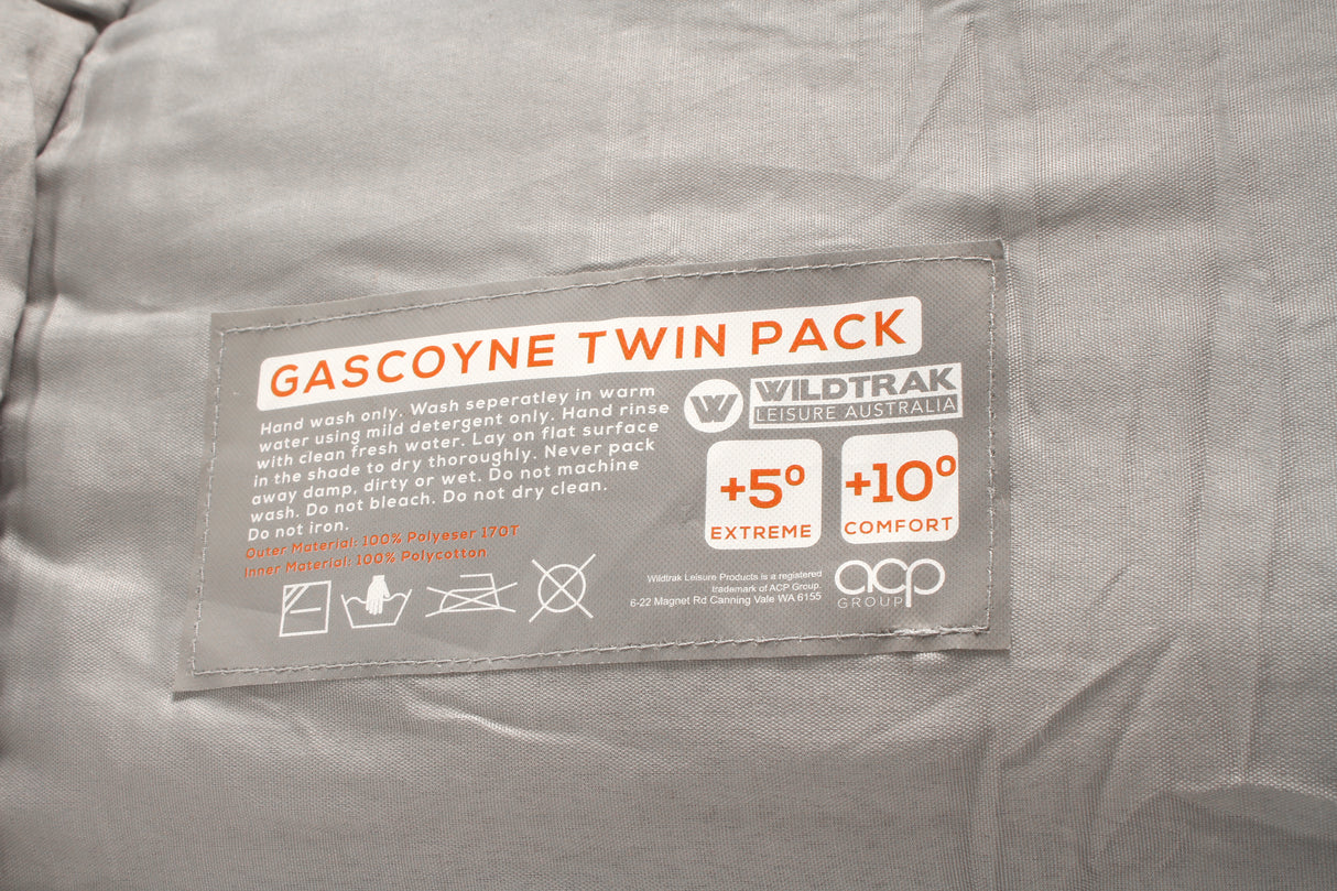 GASCOYNE HOODED TWIN SLEEPING BAGS 230X70CM 5 TO 10C