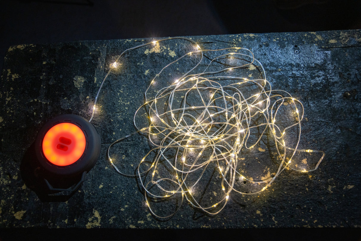 STRING LIGHTS 10M WITH WINDER 200L 1.8AH 12CM DIA