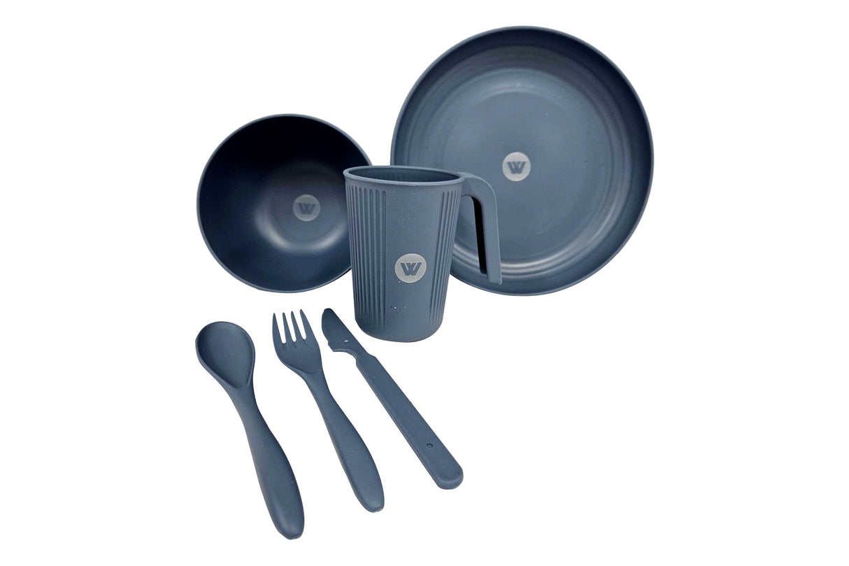 6pc 1 Person Wheat Straw Dinner Set - Beige or Blue