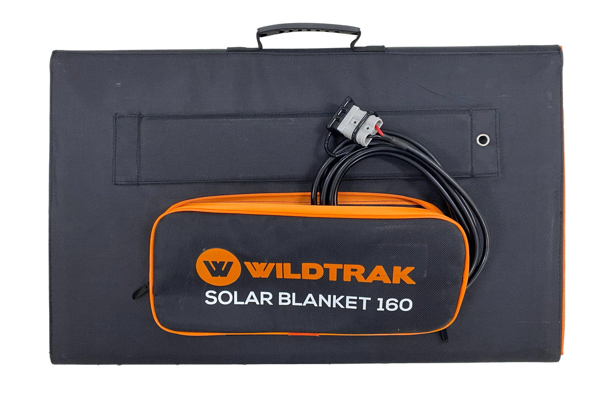 Wildtrak 160W Folding Solar Blanket A-Grade with ETFE Coating, Built in Stand, & Carry Bag