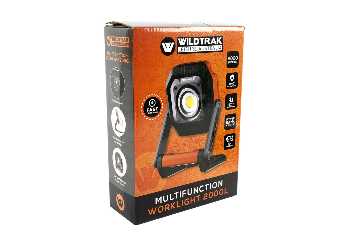 Work Floodlight, 6 Light Modes, Rechargeable, Built-in Power Bank with USB-C Charge Lead, 360 Degree Swivel Action, Wall Mount Bracket, Shock & Water Resistant