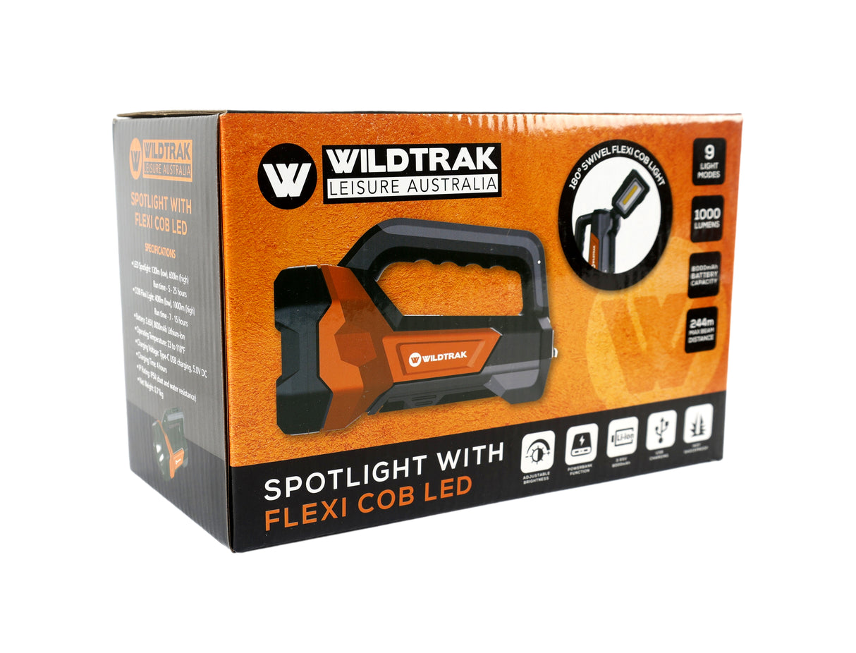 Handheld Flashlight, 9 Light Modes, Rechargeable, Flexi LED COB Light, Built-in Power Bank with USB-C Lead, Shockproof and Water Resistant