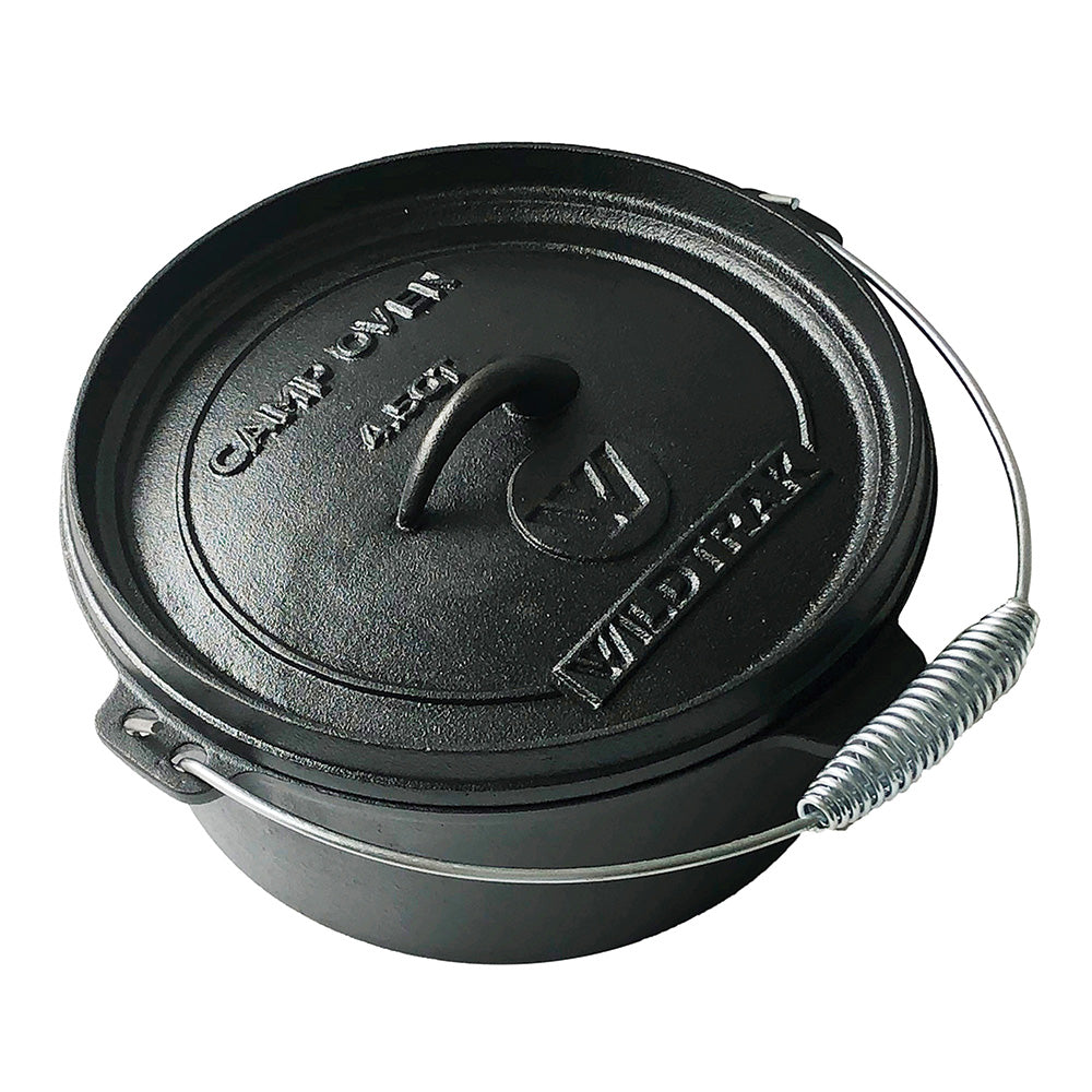 Cast Iron 4.5 Quart Heavy Duty Pre-Seasoned Round  Camp Oven with Lip and Handle