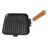 CAST IRON GRIDDLE WITH WOOD FOLDING HANDLE 24X24CM
