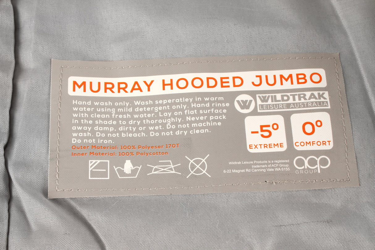 MURRAY HOODED JUMBO SLEEPING BAG 240X90CM 0 TO -5C